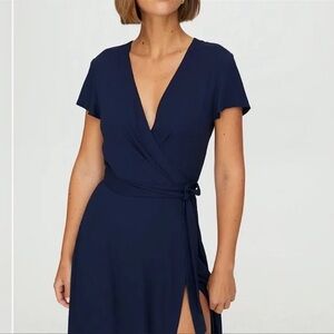 Babaton Navy Blue Wrap Dress - M